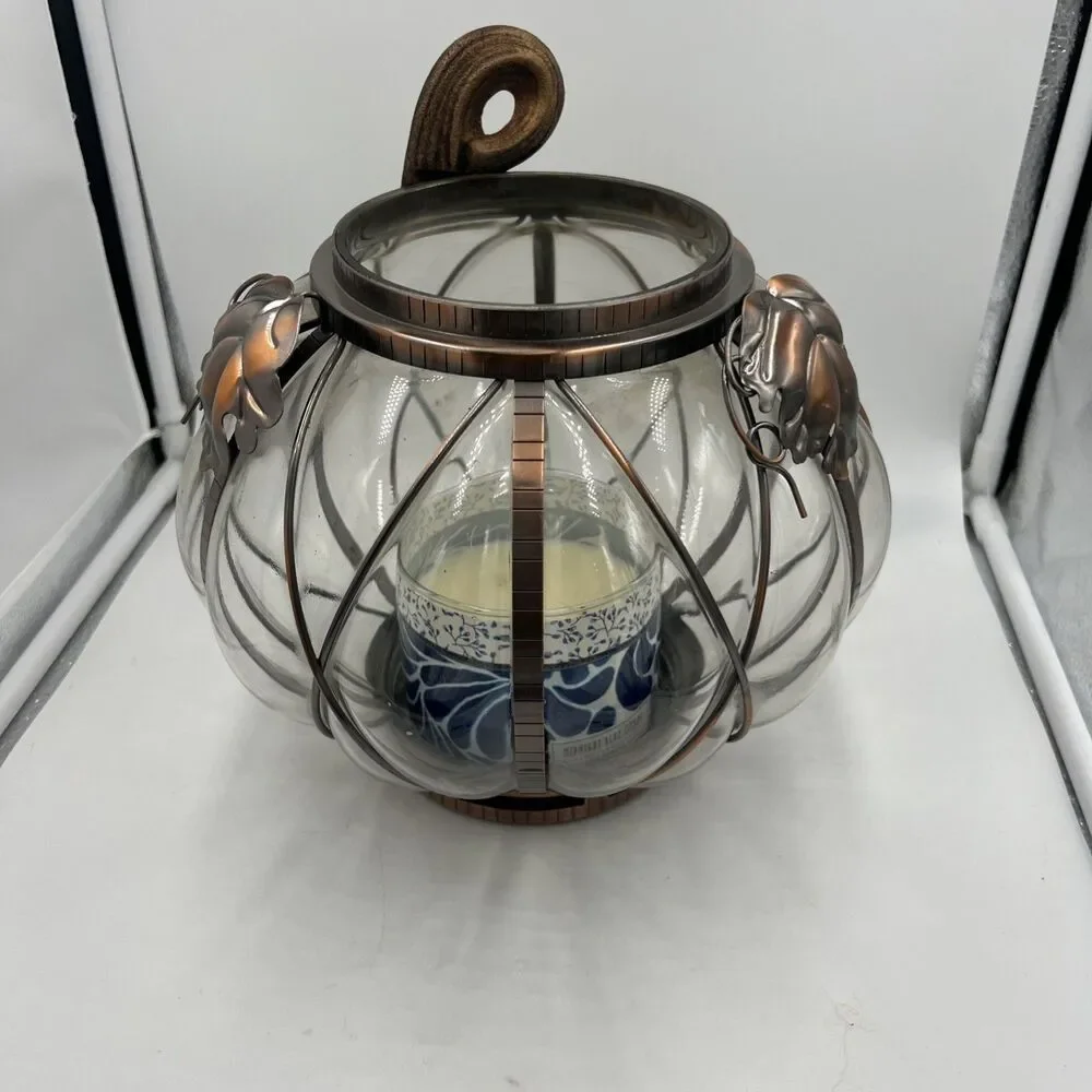 Bath Body Works Bronze Glass Pumpkin Cafe Fall Edition 3 Wick Candle Holder 2014